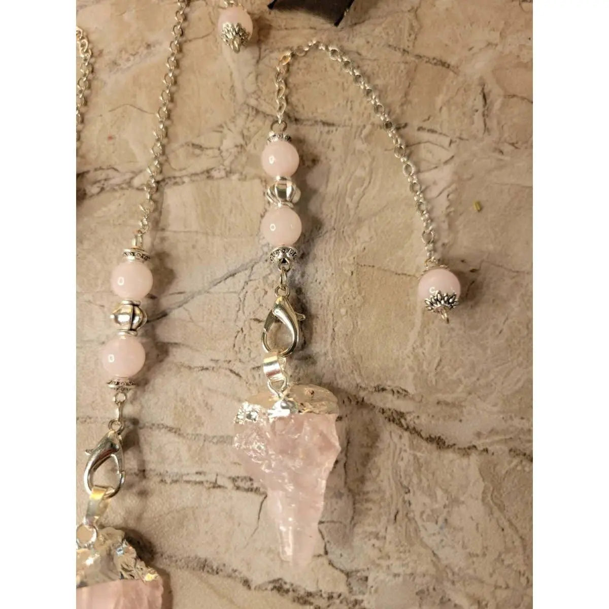 Natural Raw Rose Quartz, Amethyst Quartz Dowsing Pendulum