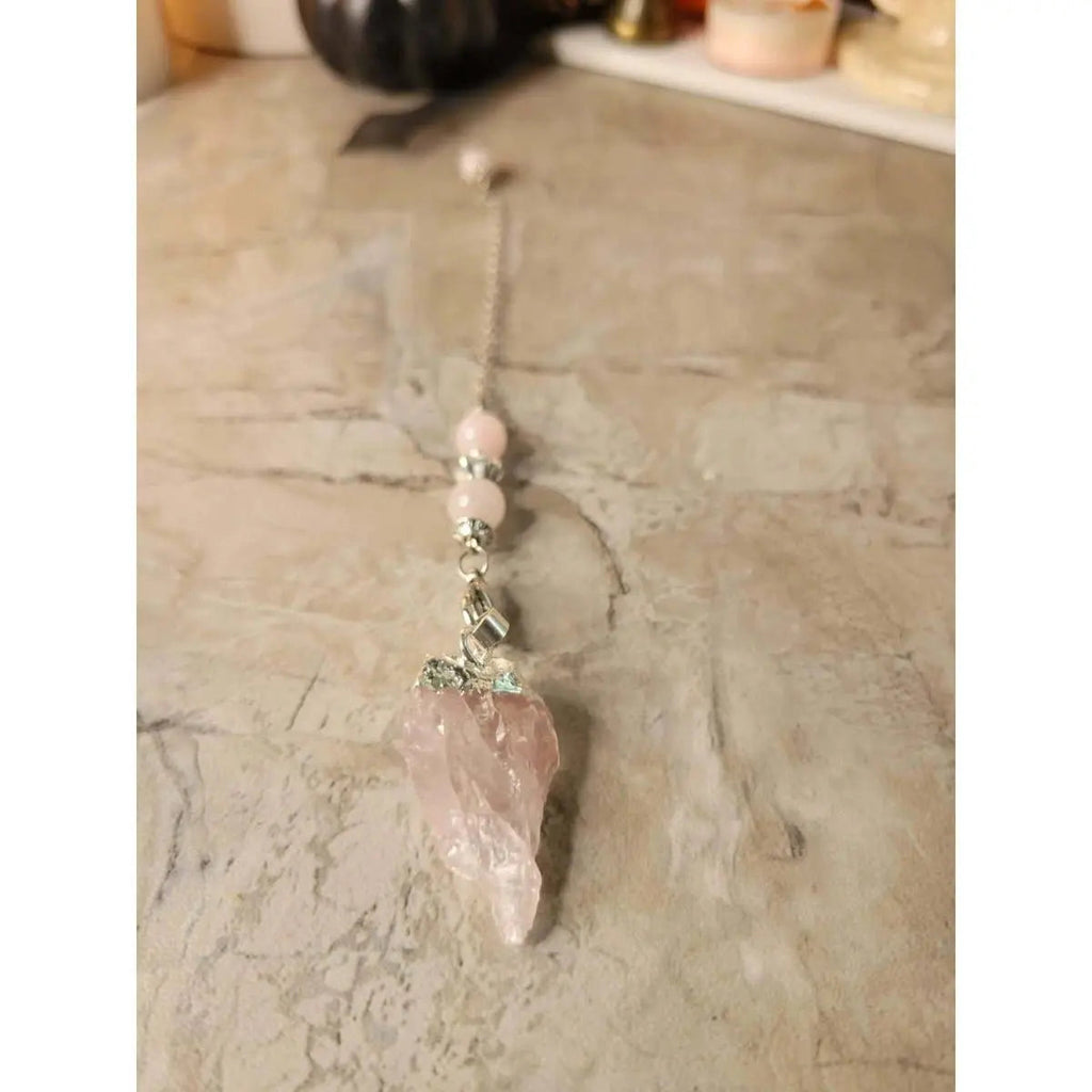 Natural Raw Rose Quartz, Amethyst Quartz Dowsing Pendulum